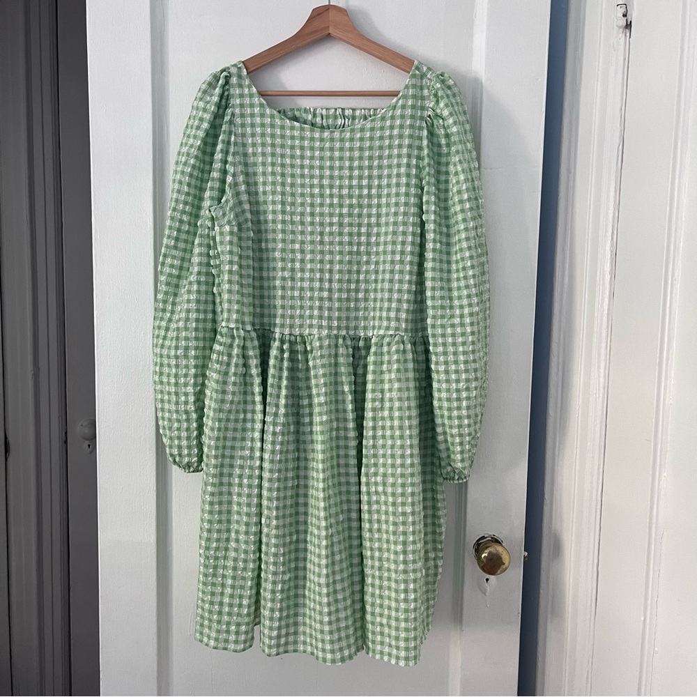 ASOS Green and white gingham dress open back
